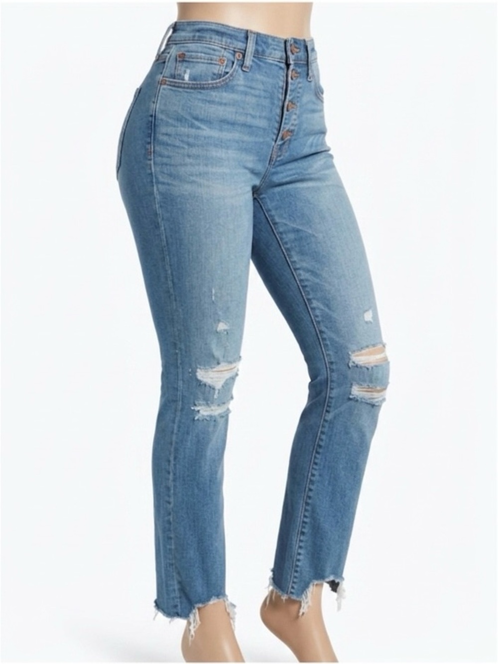 Women’s Distressed Blue Straight-Leg Jeans- Madewell Demi Boot- Size 24 - Picture 1 of 5